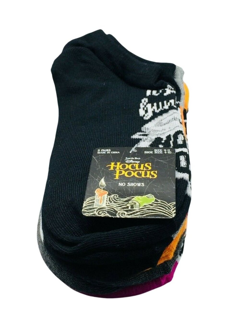 Disney Hocus Pocus Women's No Show Size 9-11 Pack of 5 Binx Billy Brooms